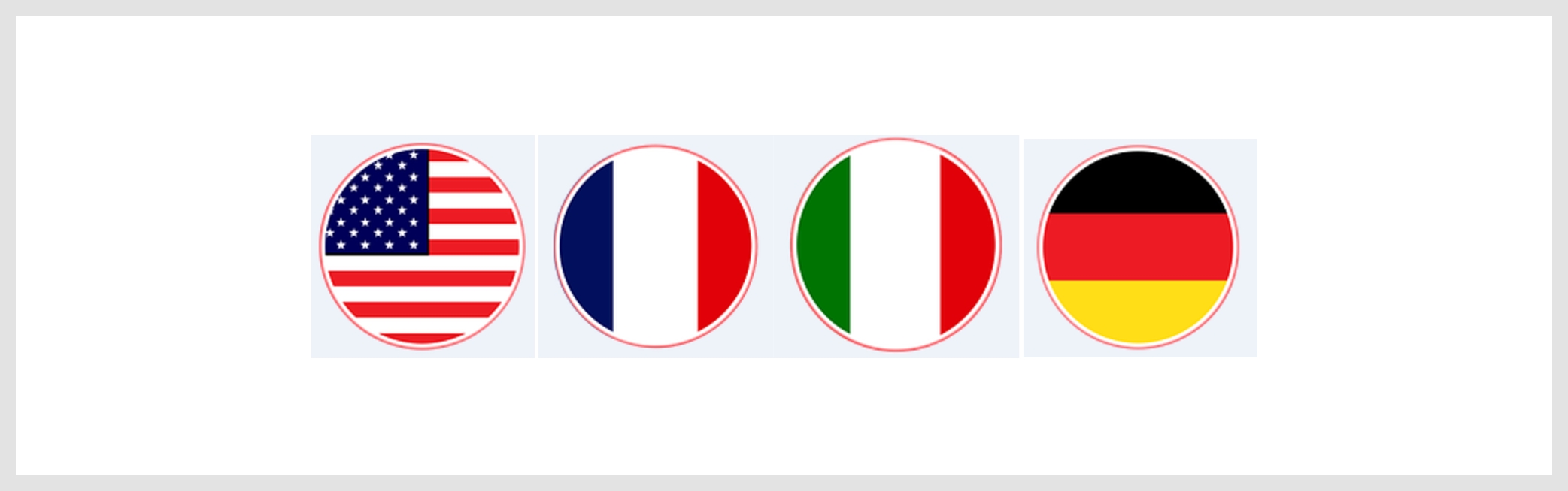 Drapeau pour les langues : Anglais américain, français, italien et allemand